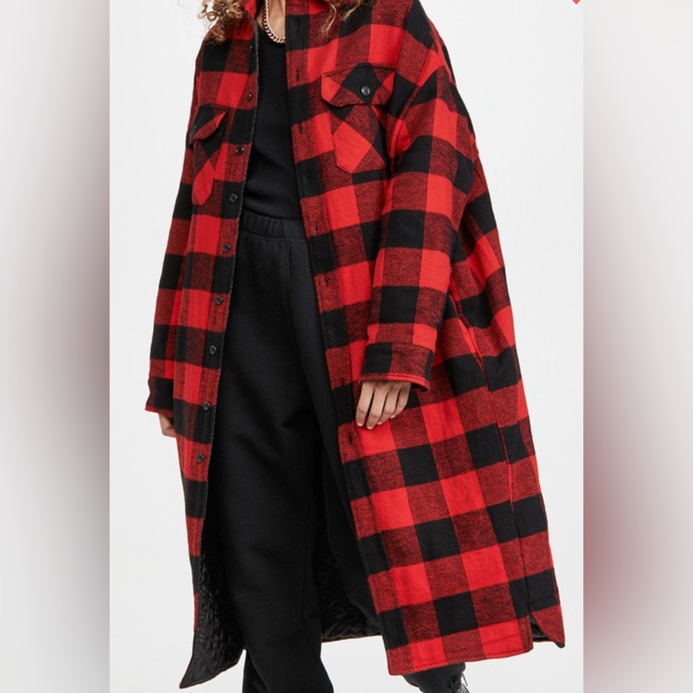 Plaid Red and Black Women's Coat